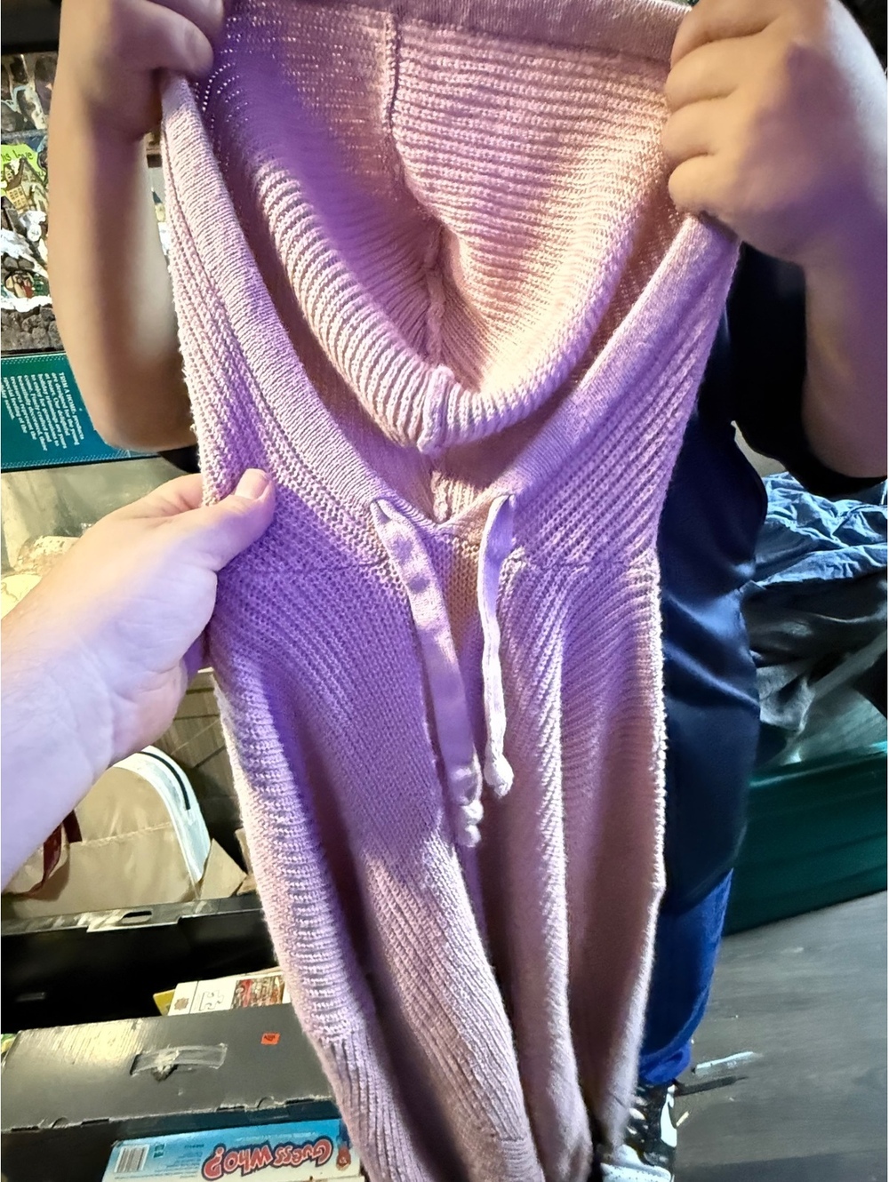 American Eagle Medium Pink Knit Pullover Sweater with Drawstring Hood